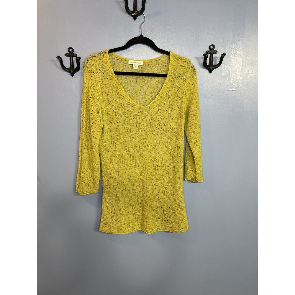 Coldwater Creek Sheer Sweater Tunic w/3/4 Length Sleeves Green Size M